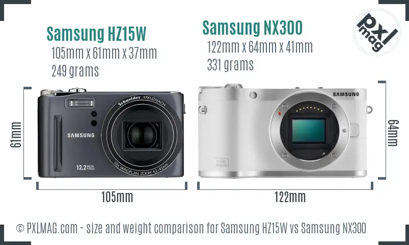 Samsung HZ15W vs Samsung NX300 size comparison