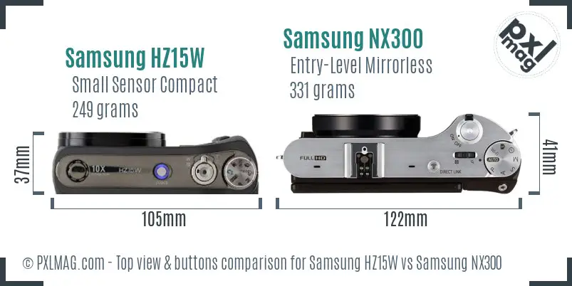 Samsung HZ15W vs Samsung NX300 top view buttons comparison