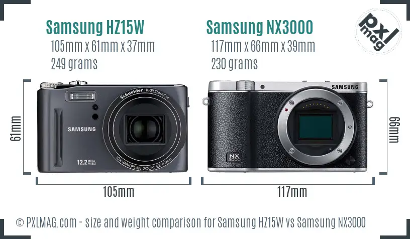 Samsung HZ15W vs Samsung NX3000 size comparison