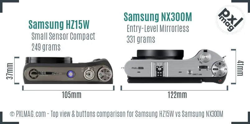 Samsung HZ15W vs Samsung NX300M top view buttons comparison