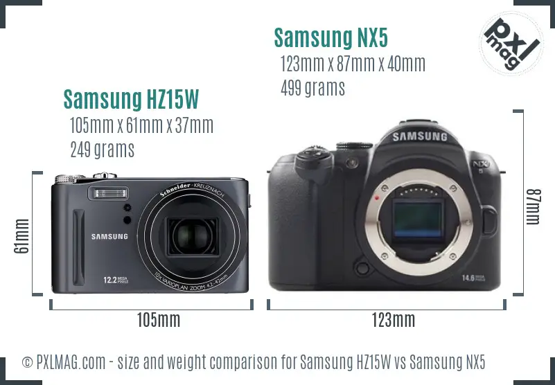 Samsung HZ15W vs Samsung NX5 size comparison