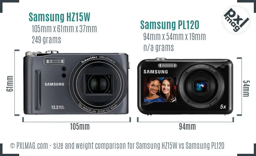 Samsung HZ15W vs Samsung PL120 size comparison