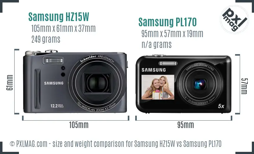 Samsung HZ15W vs Samsung PL170 size comparison