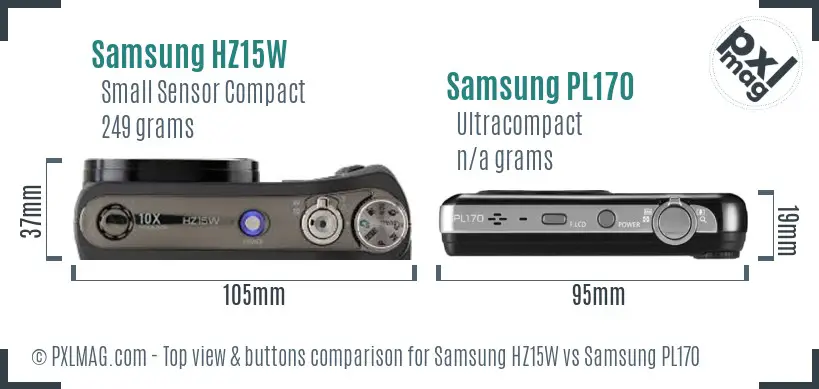 Samsung HZ15W vs Samsung PL170 top view buttons comparison