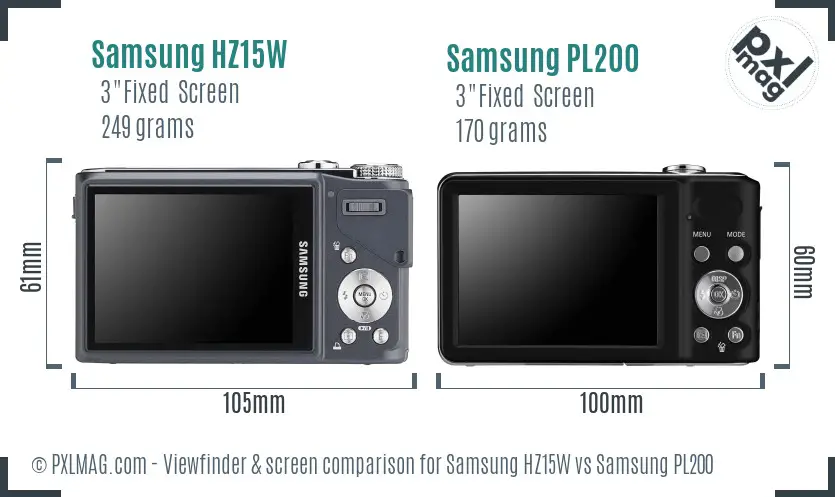 Samsung HZ15W vs Samsung PL200 Screen and Viewfinder comparison