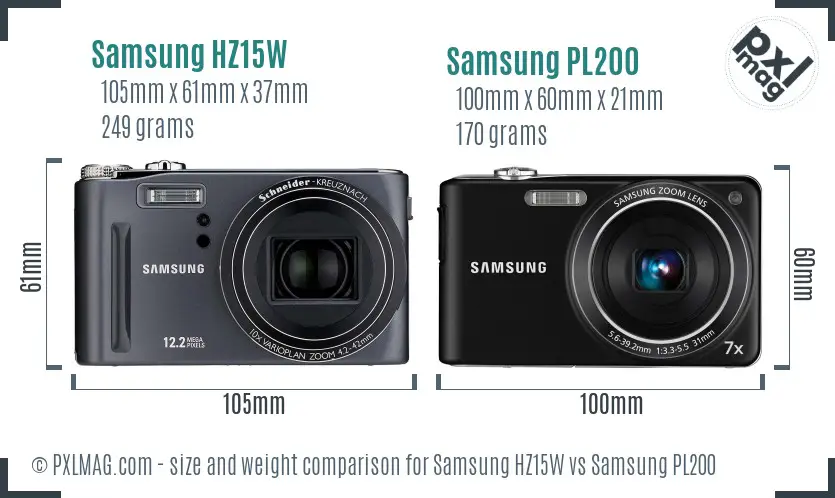 Samsung HZ15W vs Samsung PL200 size comparison