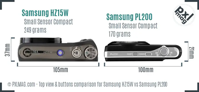 Samsung HZ15W vs Samsung PL200 top view buttons comparison