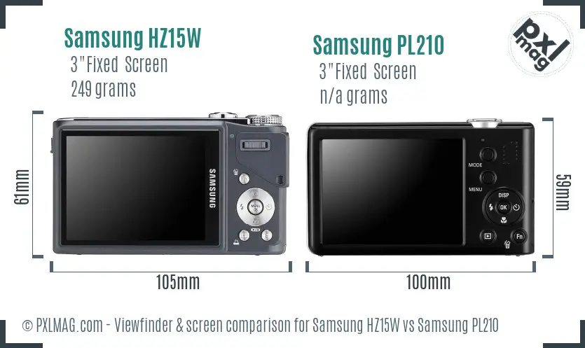 Samsung HZ15W vs Samsung PL210 Screen and Viewfinder comparison