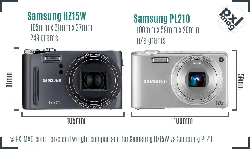 Samsung HZ15W vs Samsung PL210 size comparison