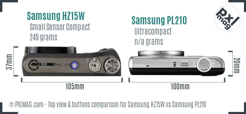 Samsung HZ15W vs Samsung PL210 top view buttons comparison