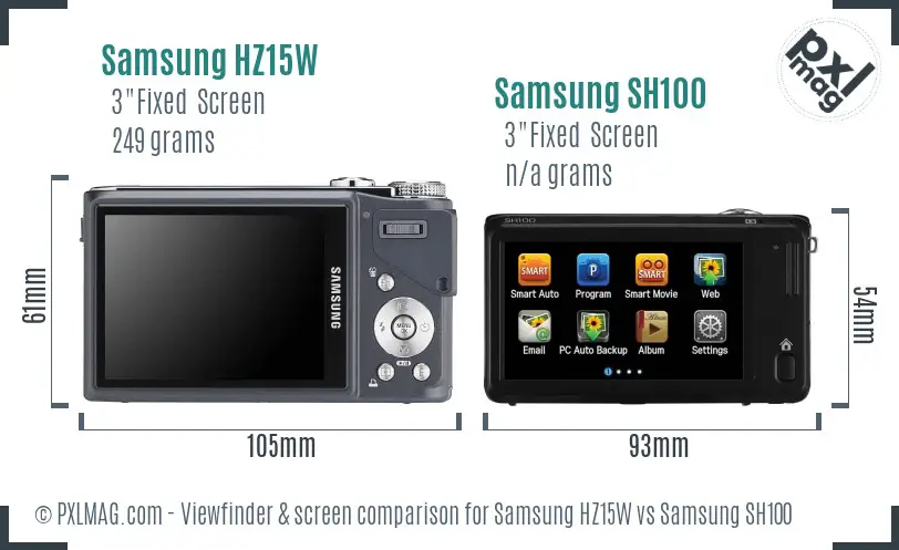 Samsung HZ15W vs Samsung SH100 Screen and Viewfinder comparison Samsung HZ15W vs Samsung SH100 Screen and Viewfinder comparison