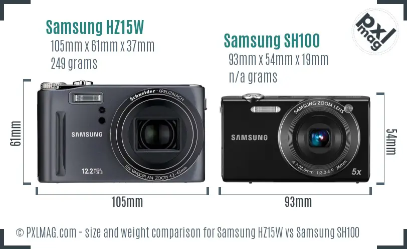 Samsung HZ15W vs Samsung SH100 size comparison Samsung HZ15W vs Samsung SH100 size comparison