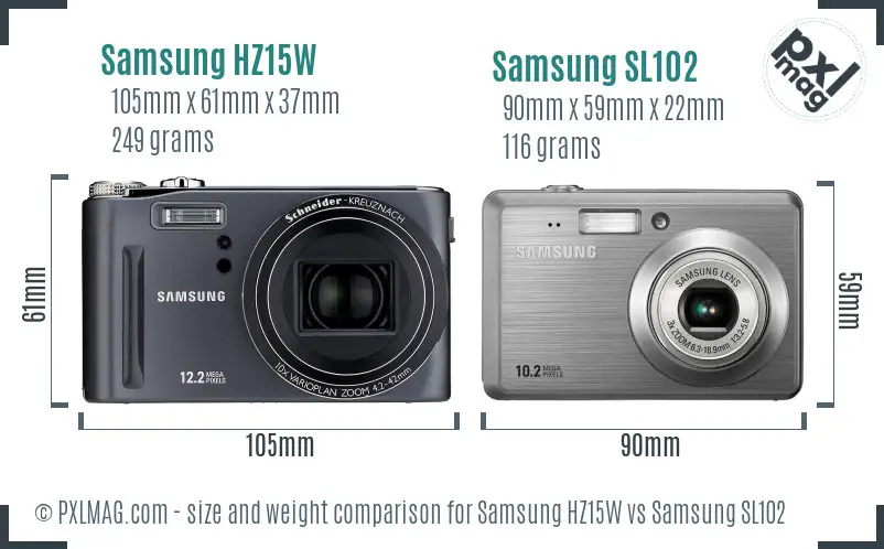 Samsung HZ15W vs Samsung SL102 size comparison