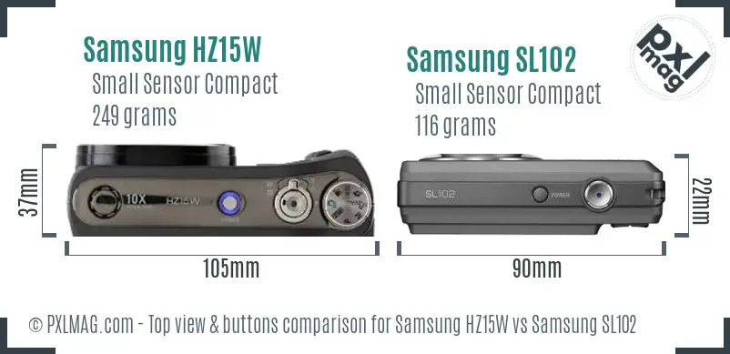 Samsung HZ15W vs Samsung SL102 top view buttons comparison