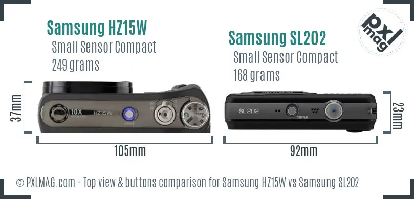 Samsung HZ15W vs Samsung SL202 top view buttons comparison Samsung HZ15W vs Samsung SL202 top view buttons comparison