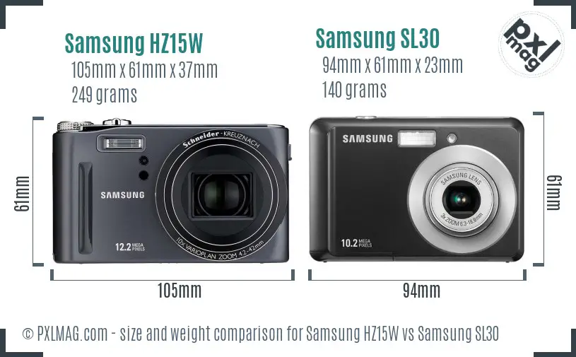 Samsung HZ15W vs Samsung SL30 size comparison
