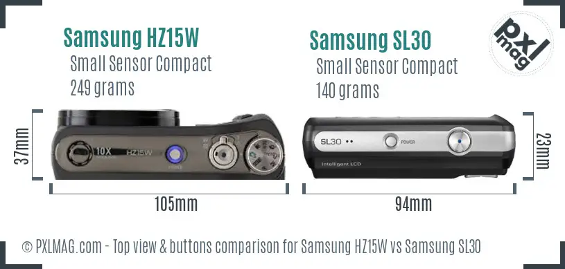 Samsung HZ15W vs Samsung SL30 top view buttons comparison
