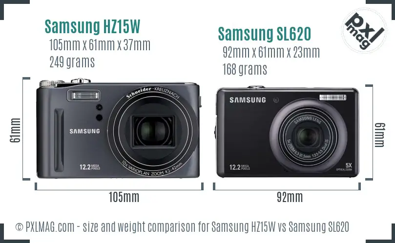 Samsung HZ15W vs Samsung SL620 size comparison