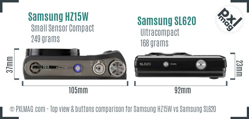 Samsung HZ15W vs Samsung SL620 top view buttons comparison