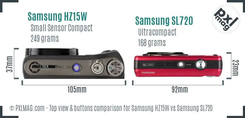 Samsung HZ15W vs Samsung SL720 top view buttons comparison