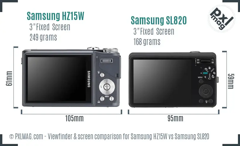 Samsung HZ15W vs Samsung SL820 Screen and Viewfinder comparison