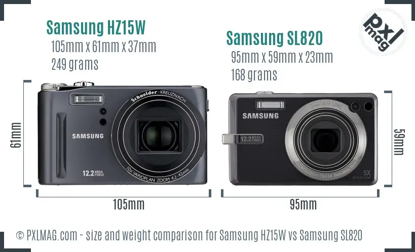 Samsung HZ15W vs Samsung SL820 size comparison