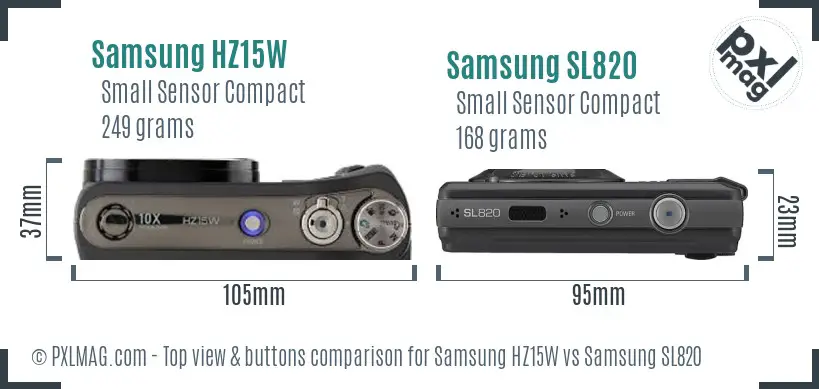 Samsung HZ15W vs Samsung SL820 top view buttons comparison