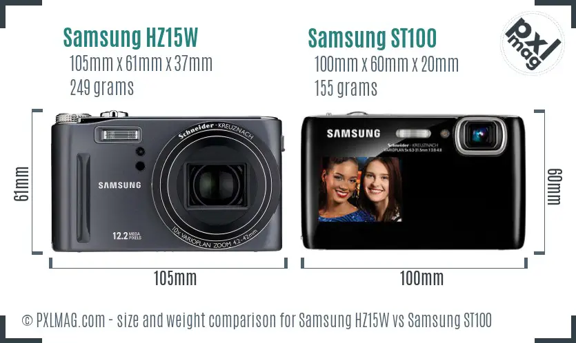 Samsung HZ15W vs Samsung ST100 size comparison