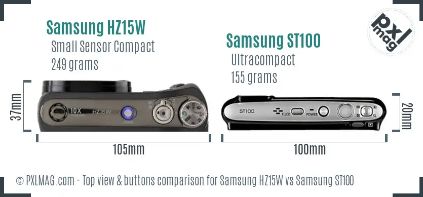 Samsung HZ15W vs Samsung ST100 top view buttons comparison