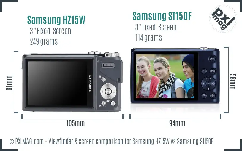 Samsung HZ15W vs Samsung ST150F Screen and Viewfinder comparison