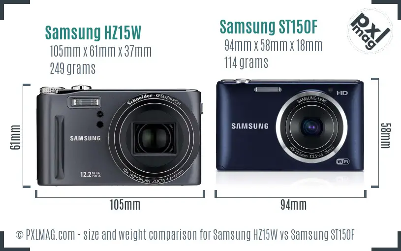 Samsung HZ15W vs Samsung ST150F size comparison