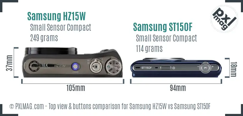 Samsung HZ15W vs Samsung ST150F top view buttons comparison
