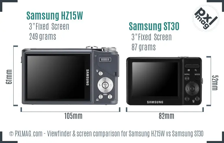 Samsung HZ15W vs Samsung ST30 Screen and Viewfinder comparison