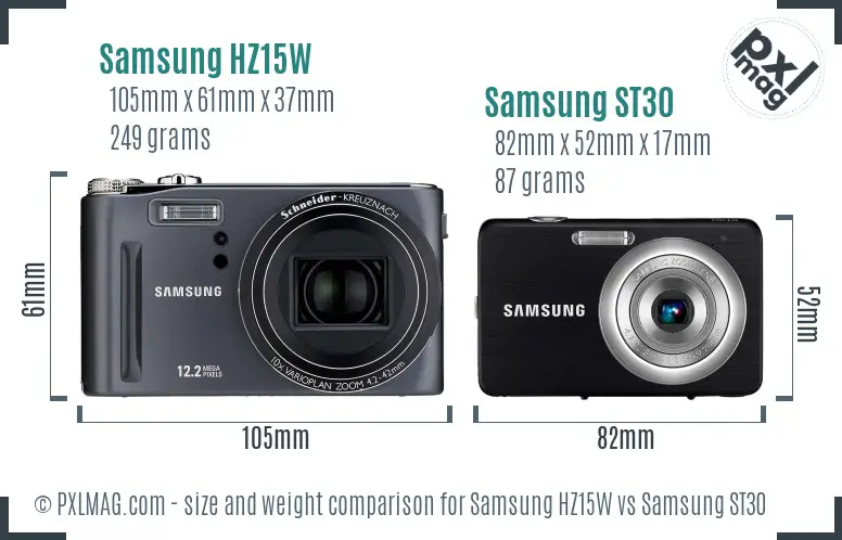 Samsung HZ15W vs Samsung ST30 size comparison