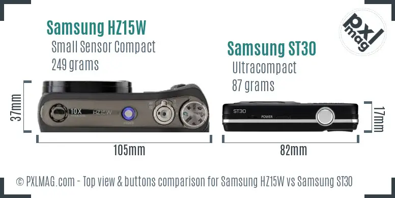 Samsung HZ15W vs Samsung ST30 top view buttons comparison