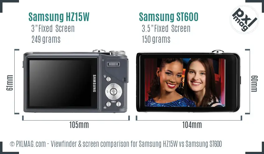 Samsung HZ15W vs Samsung ST600 Screen and Viewfinder comparison