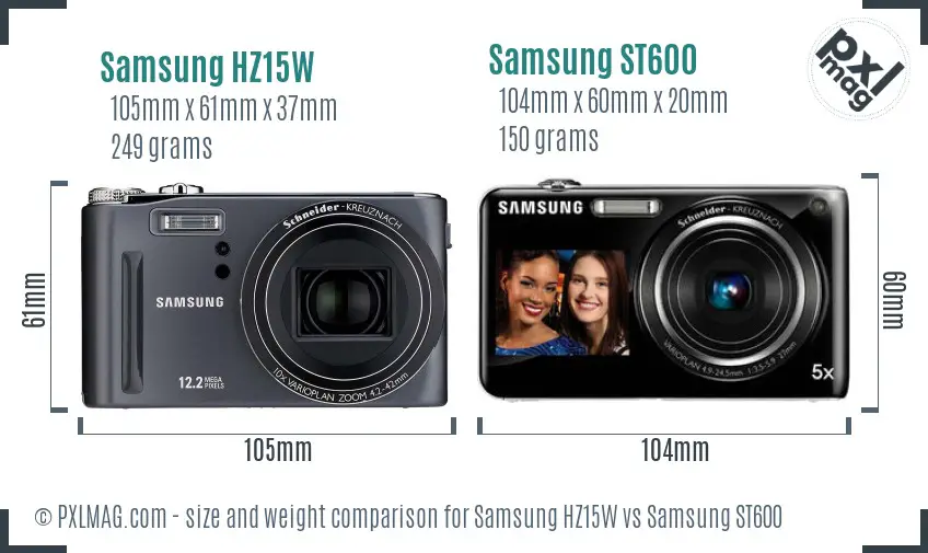 Samsung HZ15W vs Samsung ST600 size comparison