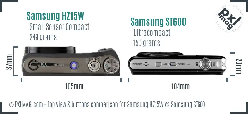 Samsung HZ15W vs Samsung ST600 top view buttons comparison
