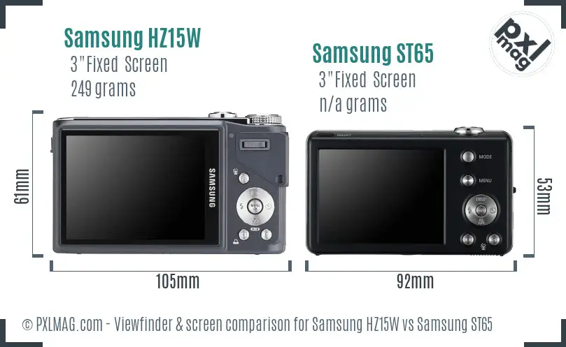 Samsung HZ15W vs Samsung ST65 Screen and Viewfinder comparison