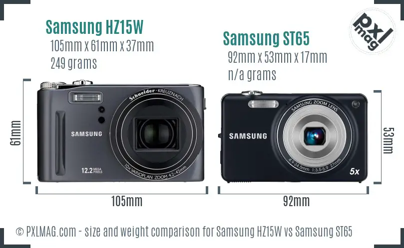 Samsung HZ15W vs Samsung ST65 size comparison
