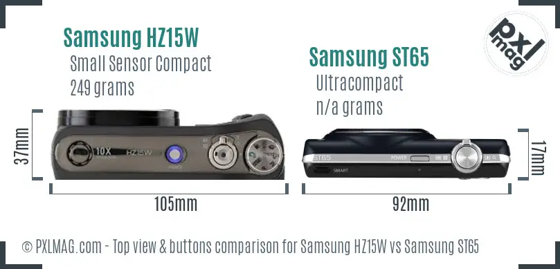 Samsung HZ15W vs Samsung ST65 top view buttons comparison