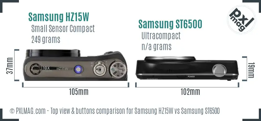 Samsung HZ15W vs Samsung ST6500 top view buttons comparison