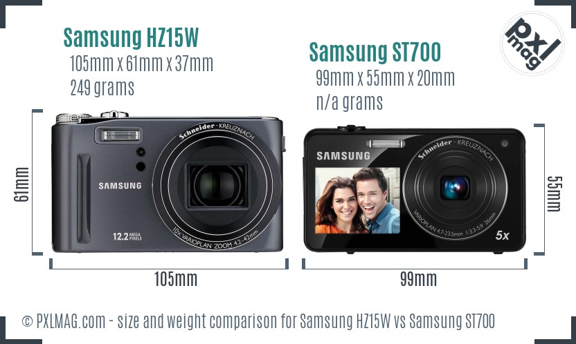 Samsung HZ15W vs Samsung ST700 size comparison