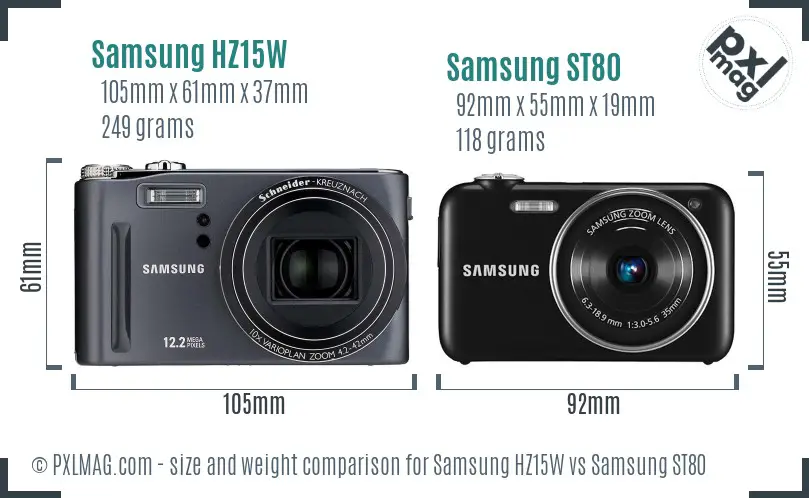 Samsung HZ15W vs Samsung ST80 size comparison