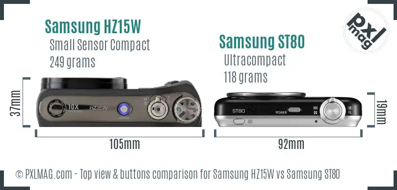 Samsung HZ15W vs Samsung ST80 top view buttons comparison