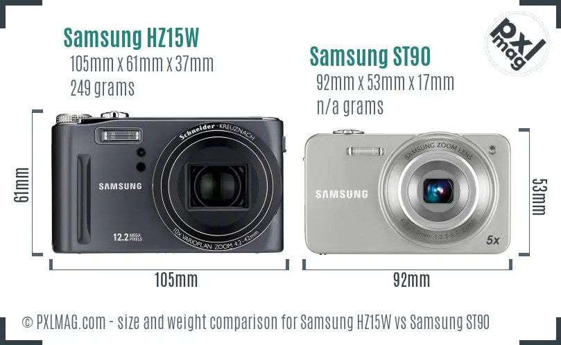 Samsung HZ15W vs Samsung ST90 size comparison Samsung HZ15W vs Samsung ST90 size comparison