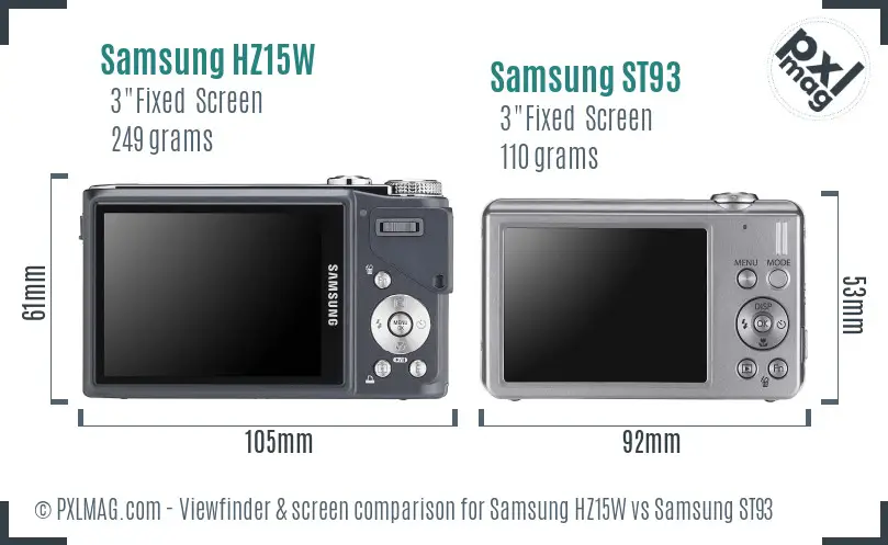 Samsung HZ15W vs Samsung ST93 Screen and Viewfinder comparison