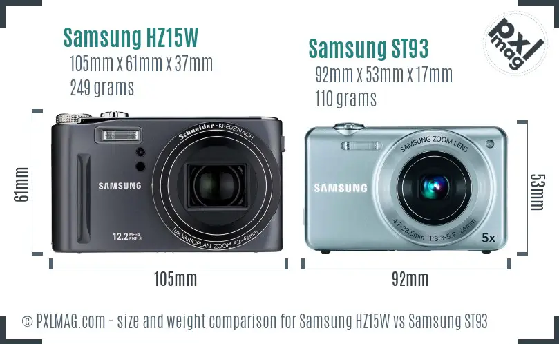 Samsung HZ15W vs Samsung ST93 size comparison