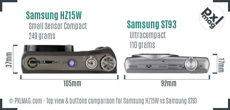 Samsung HZ15W vs Samsung ST93 top view buttons comparison