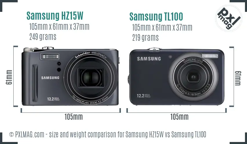 Samsung HZ15W vs Samsung TL100 size comparison